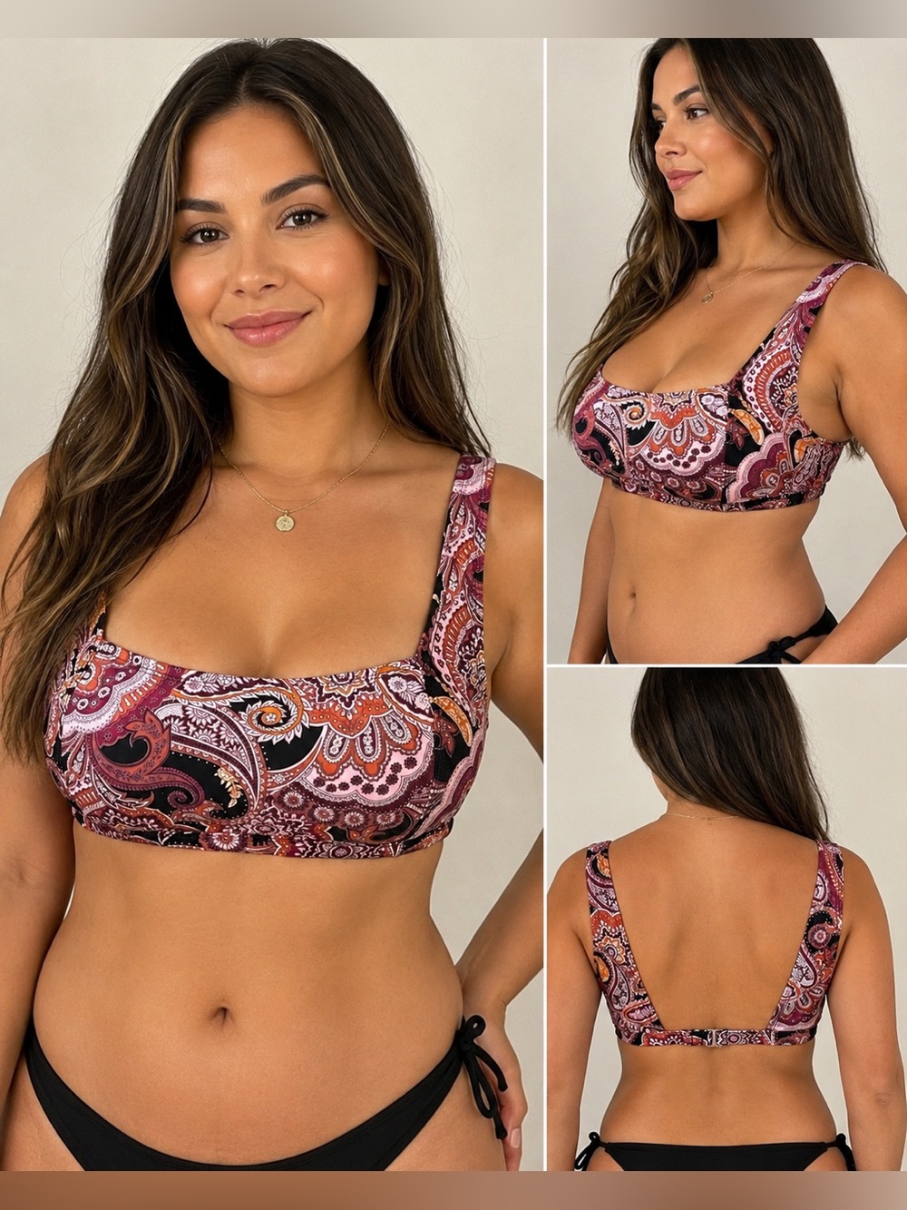 Aqua Couture Bikini Top Women’s XL Paisley Bralette Swim Top Square Neck Boho